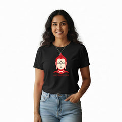 Women’s Graphic Print Round Neck T-Shirt- Buddha (170 GSM single jersey)