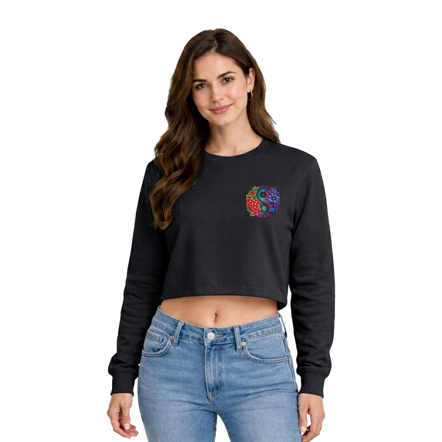 Women’s Oversized full Sleeve Crop Top - yin yang (270 GSM French Terry)