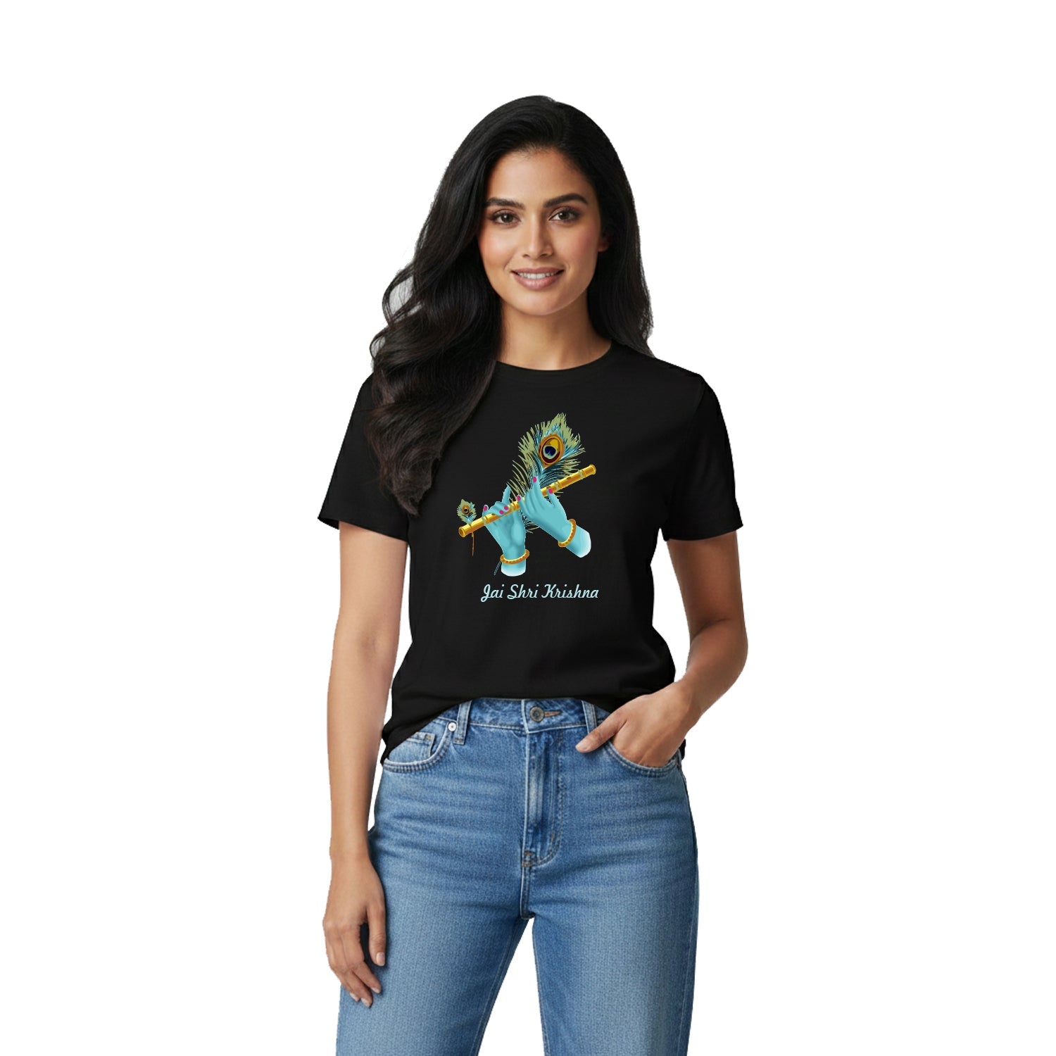 Women’s Graphic Print Round Neck T-Shirt- Krishna (170 GSM single jersey)