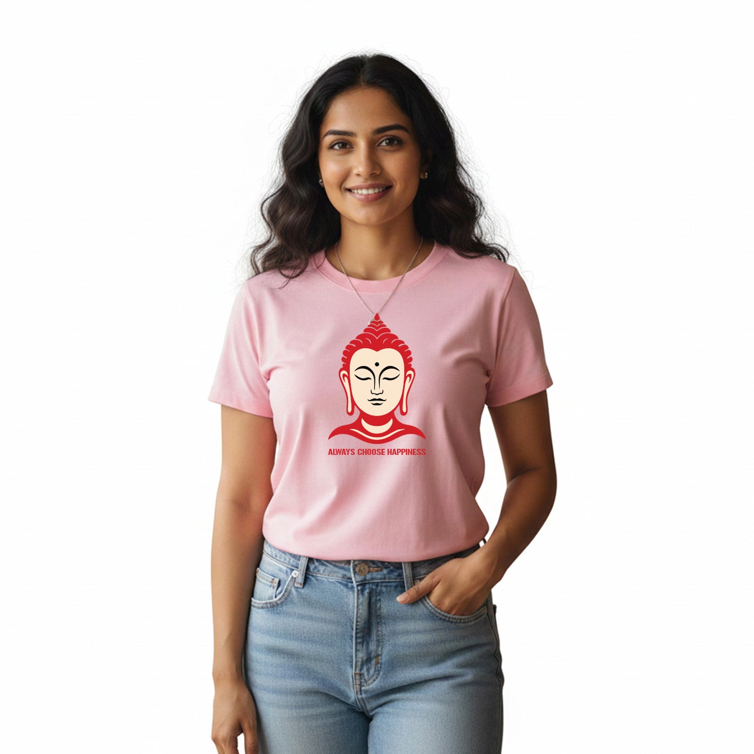 Women’s Graphic Print Round Neck T-Shirt- Buddha (170 GSM single jersey)