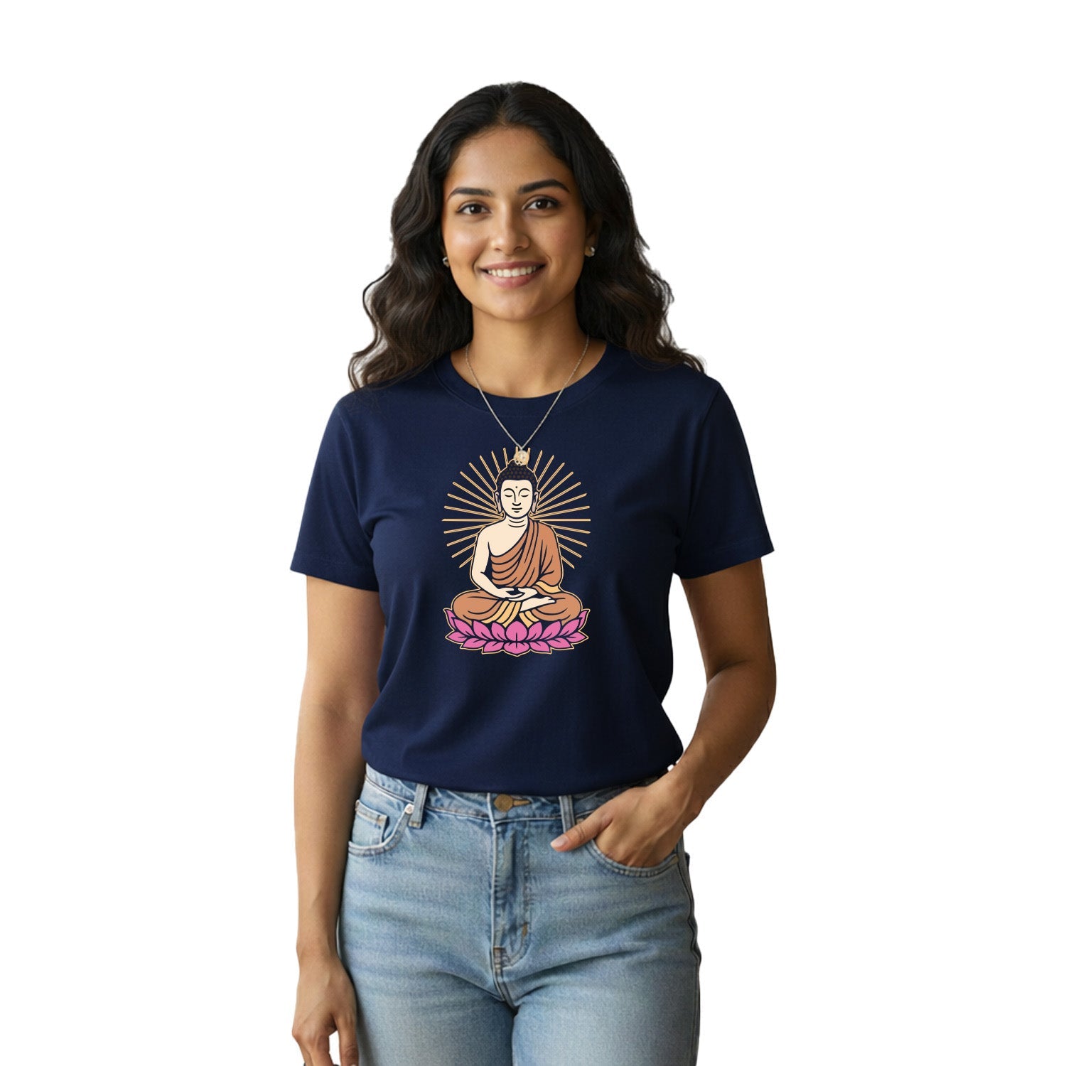 Women’s Graphic Print Round Neck T-Shirt- Buddha (170 GSM single jersey)
