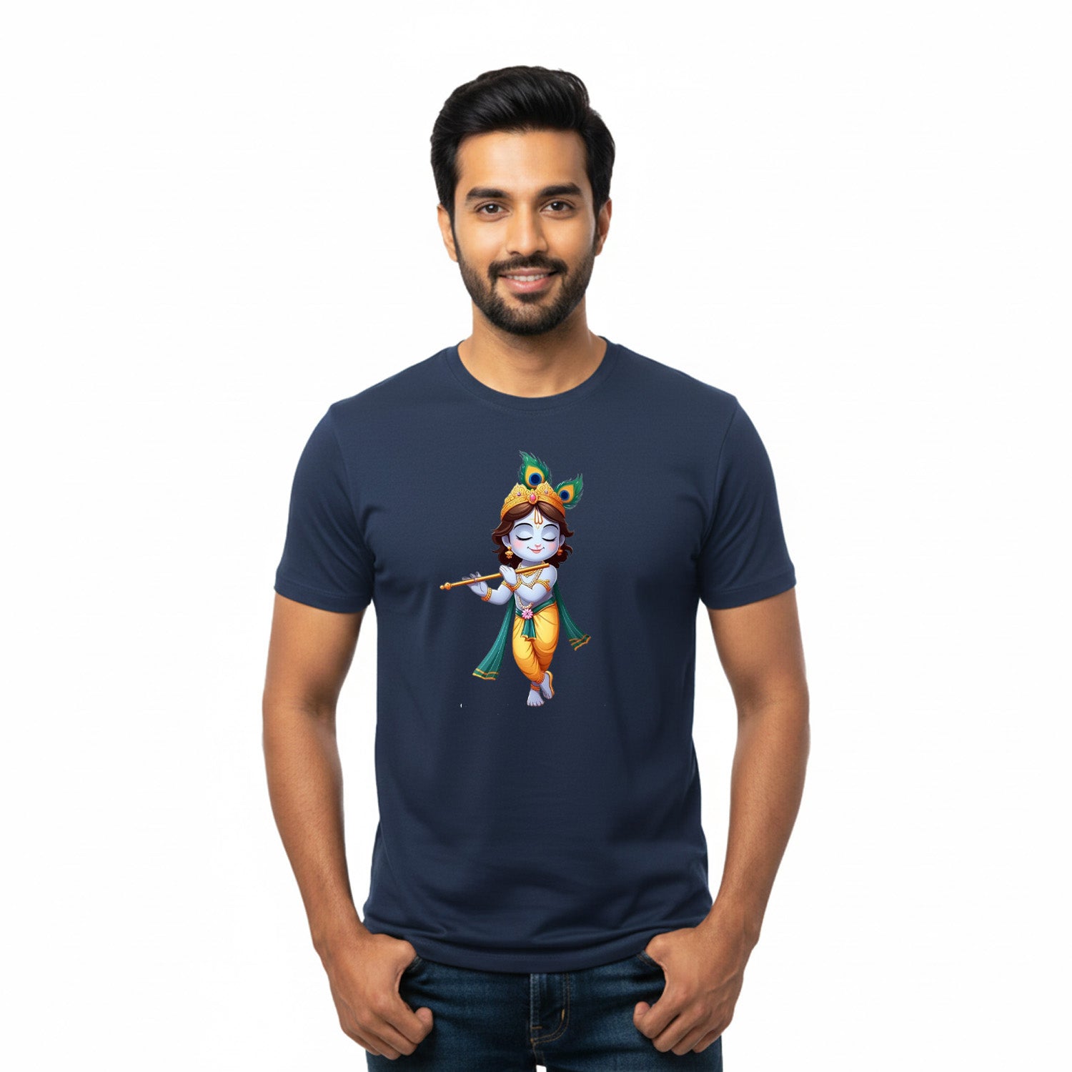 Men’s Graphic Print Round Neck T-Shirt- Krishna (170 GSM single jersey)
