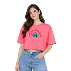 Women’s Oversized Half Sleeve Crop Top - Soul Grow (220 GSM Interlock Fabric)