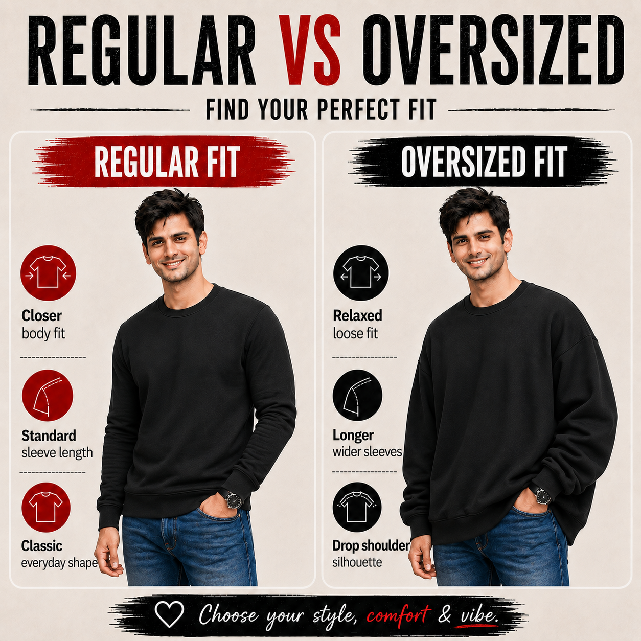 Men’s Graphic Print Round Neck Sweatshirt - 270 GSM