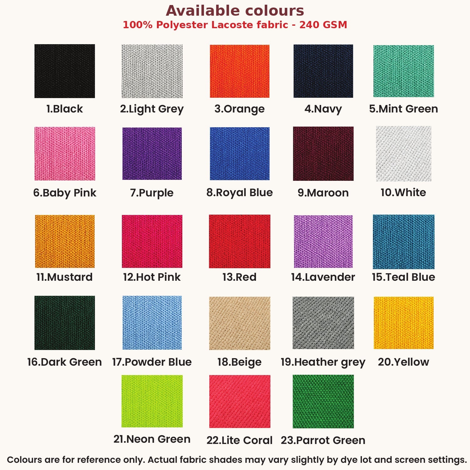 Demo Listing - Kid's Unisex Polo House Colour School Uniform T-Shirt - 240GSM Lacoste Pique (100 % polyester) - Style Code: 1027