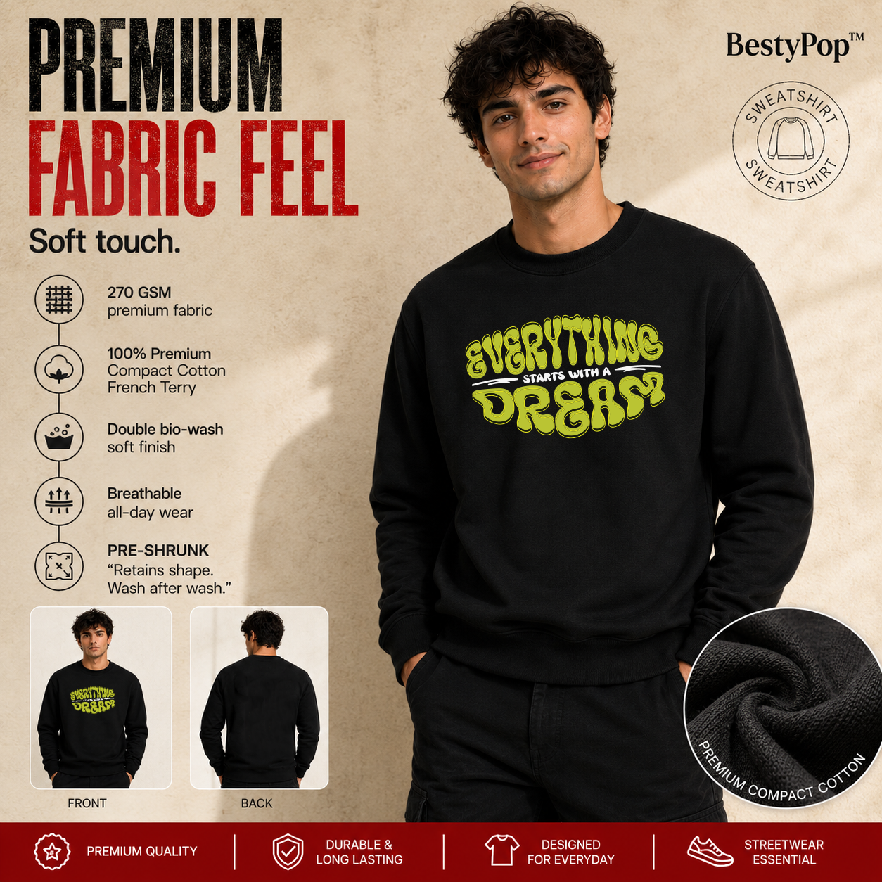 Men’s Graphic Print Round Neck Sweatshirt - 270 GSM