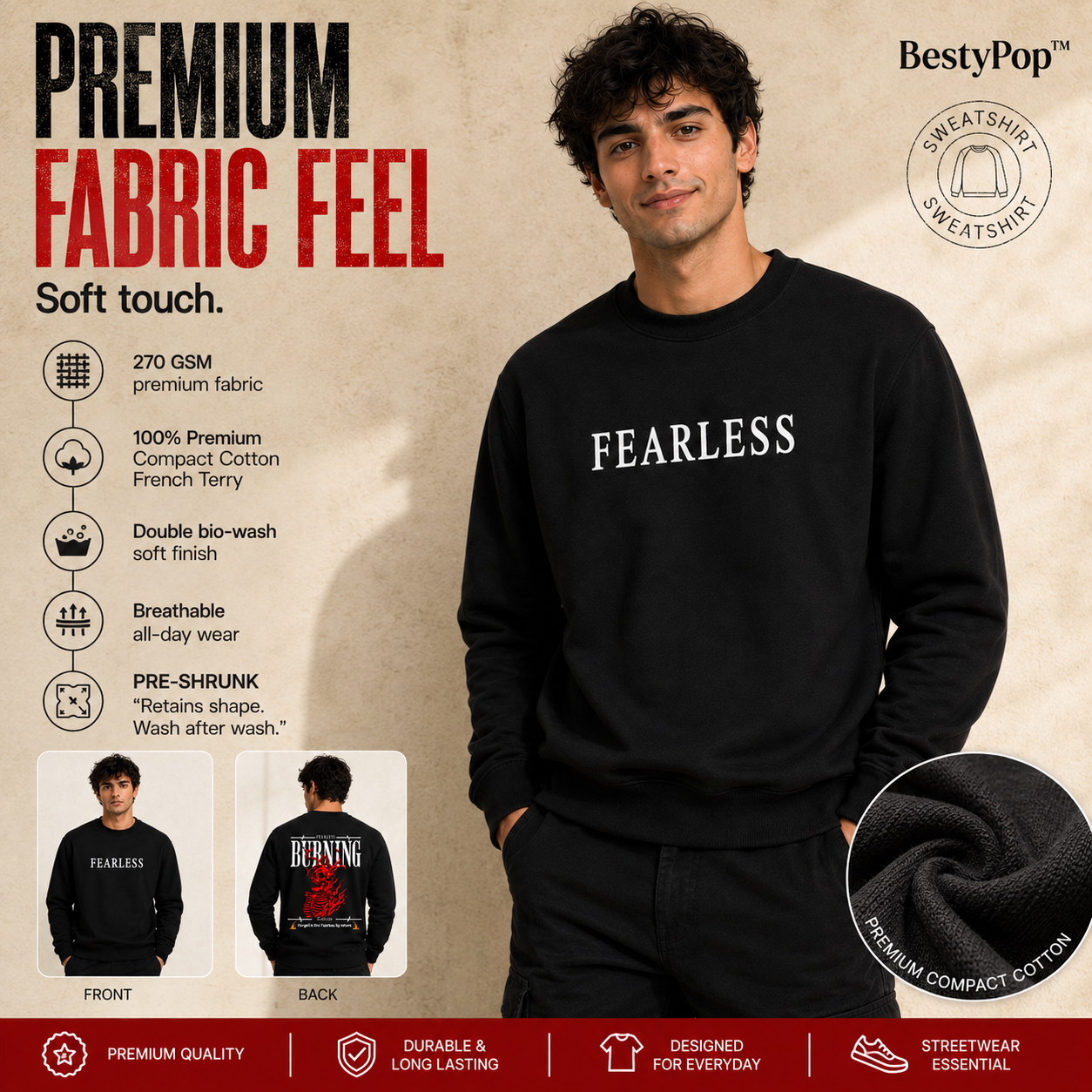 Men’s Graphic Print Round Neck Sweatshirt - 270 GSM