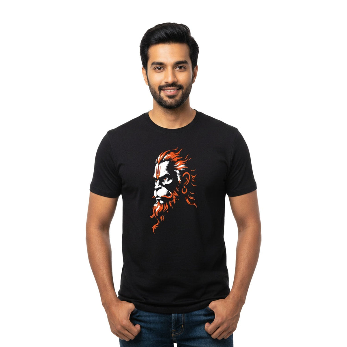 Men’s Graphic Print Round Neck T-Shirt- Hanuman (170 GSM single jersey)