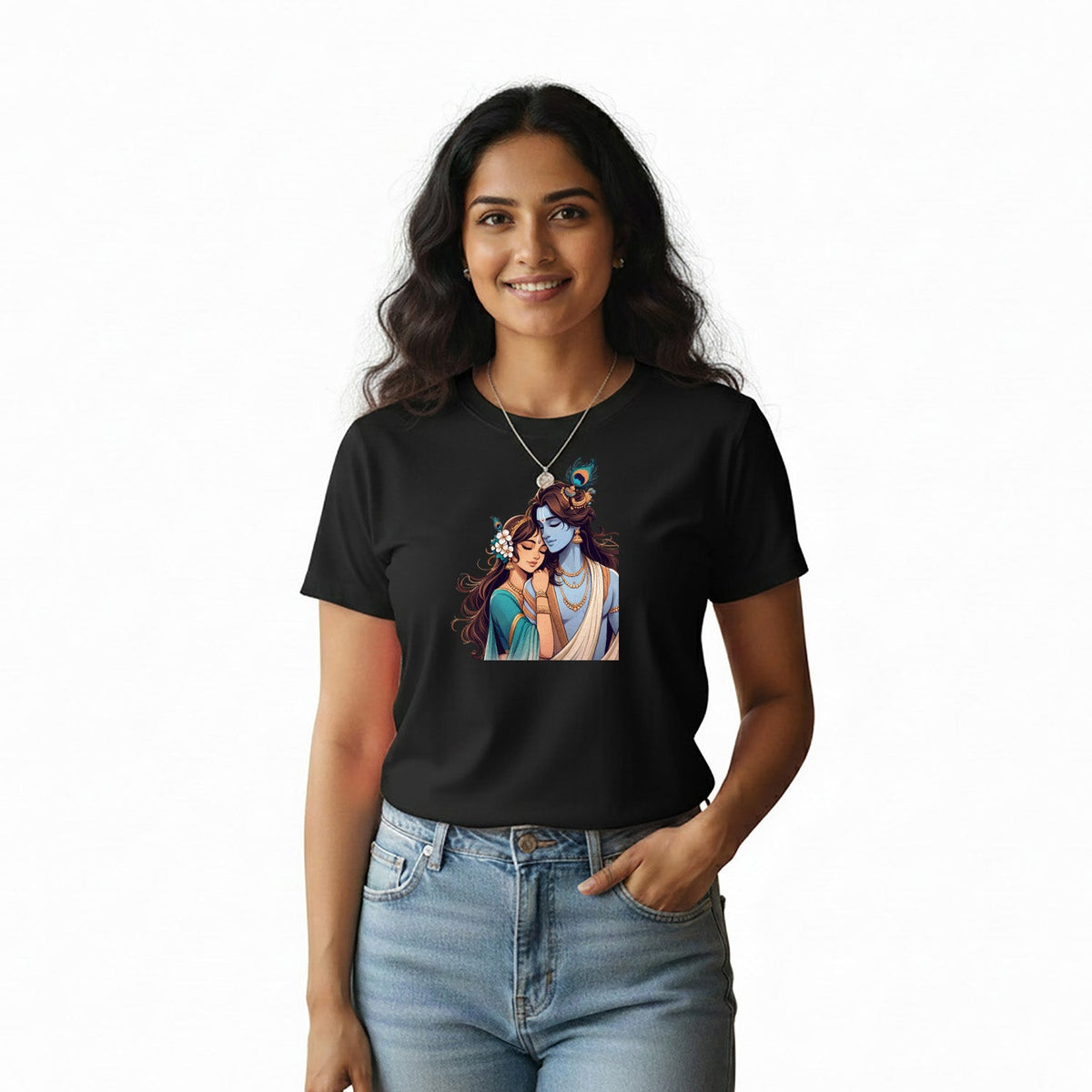 Women’s Graphic Print Round Neck T-Shirt- Krishna (170 GSM single jersey)