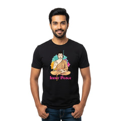 Men’s Graphic Print Round Neck T-Shirt- Buddha (170 GSM single jersey)