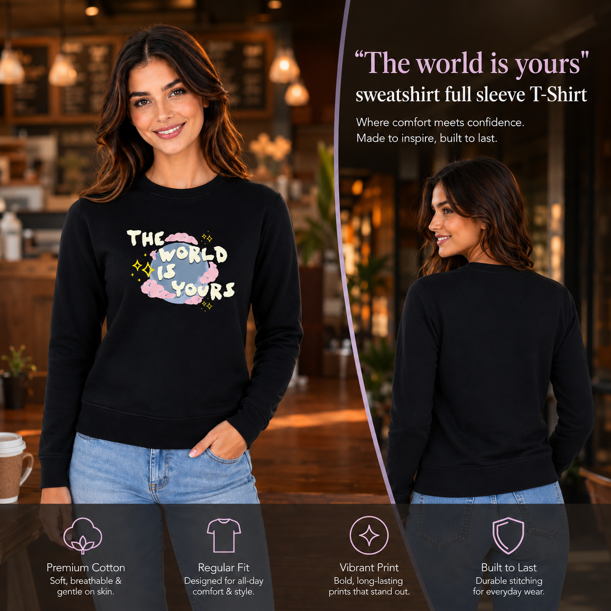 Women’s Graphic Print Round Neck Sweatshirt - 270 GSM