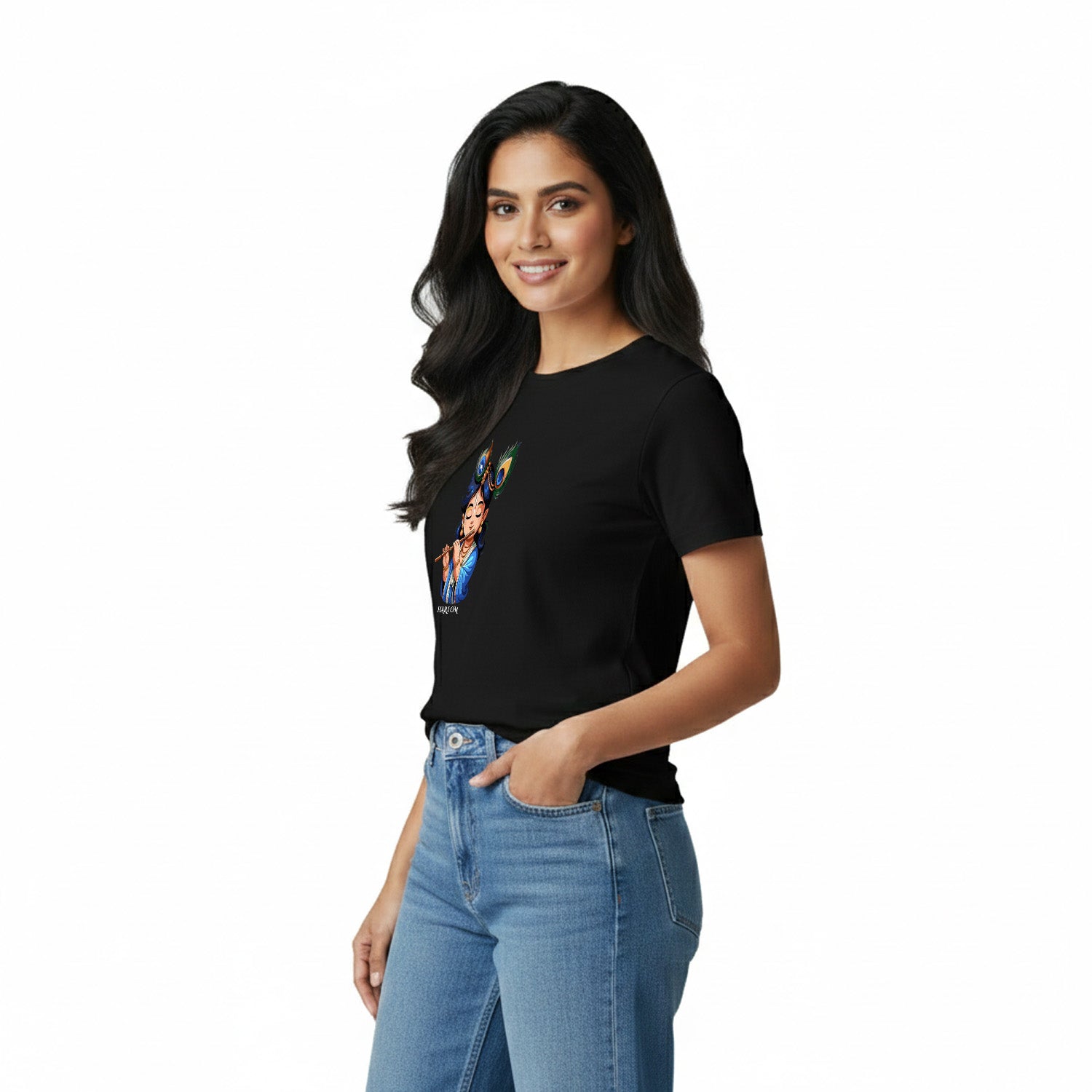 Women’s Graphic Print Round Neck T-Shirt- Krishna (170 GSM single jersey)