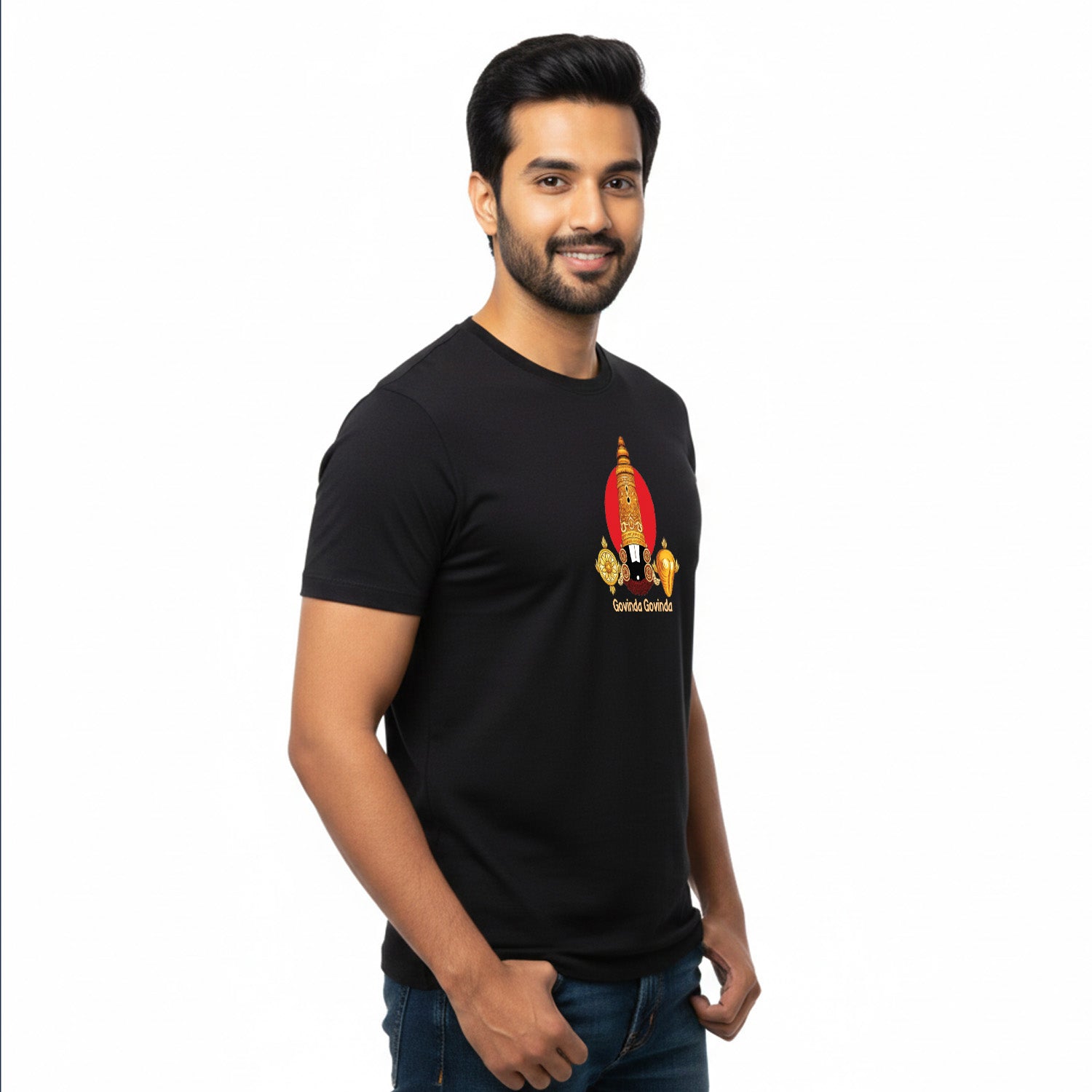 Men’s Graphic Print Round Neck T-Shirt-Tirupathi Balaji (170 GSM single jersey)