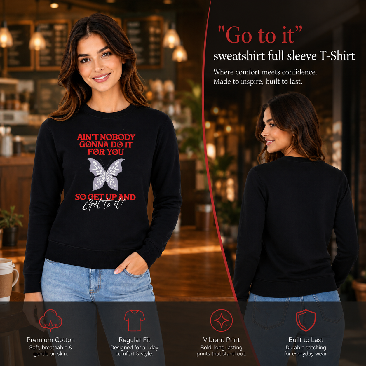 Women’s Graphic Print Round Neck Sweatshirt - 270 GSM