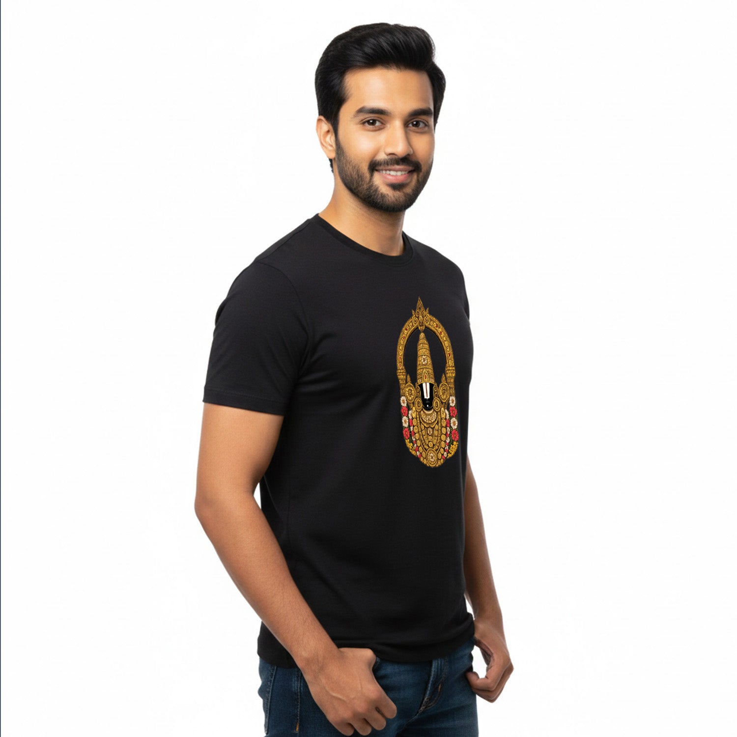 Men’s Graphic Print Round Neck T-Shirt-Tirupathi Balaji (170 GSM single jersey)