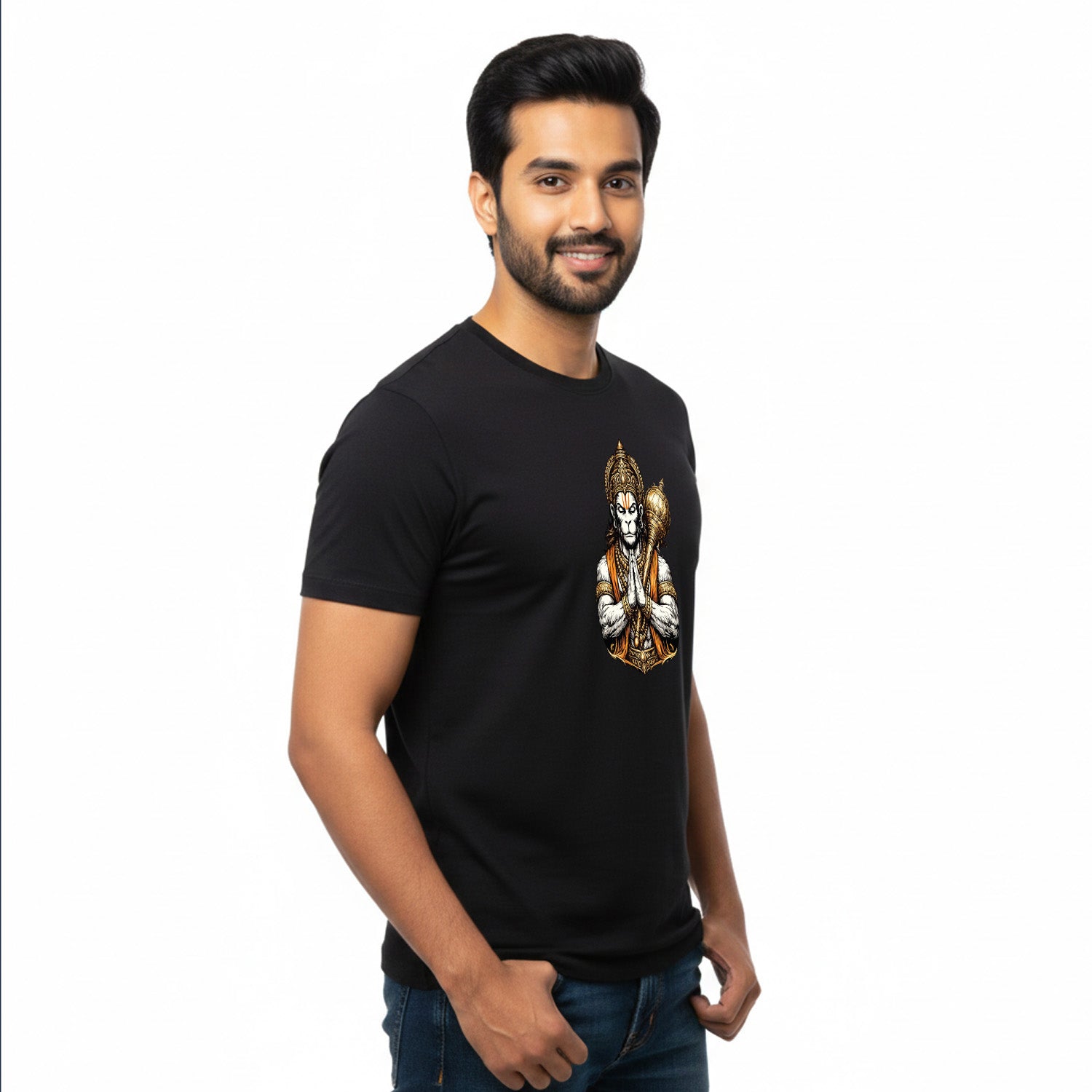 Men’s Graphic Print Round Neck T-Shirt- Hanuman (170 GSM single jersey)