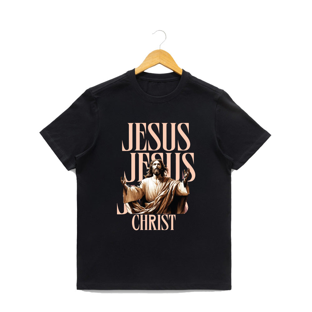 Men’s Graphic Print Round Neck T-Shirt-Jesus(170 GSM single jersey)