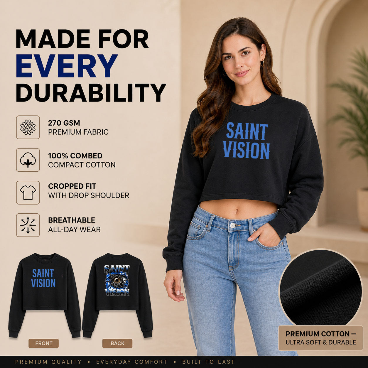 Women’s Crop top full Sleeve - 270 GSM