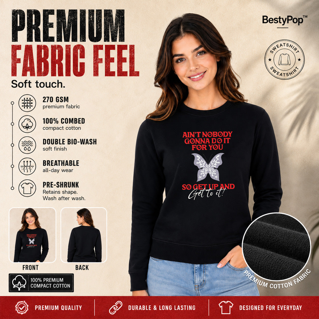 Women’s Graphic Print Round Neck Sweatshirt - 270 GSM