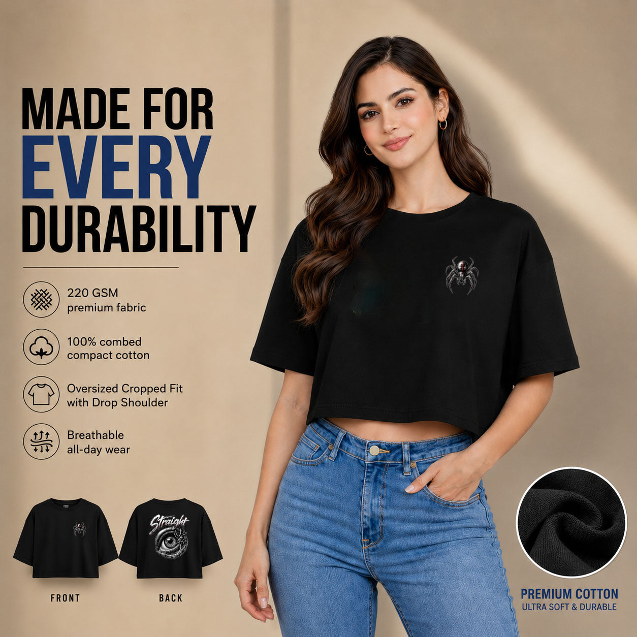 Women’s Oversized Half Sleeve Crop Top - 220 GSM