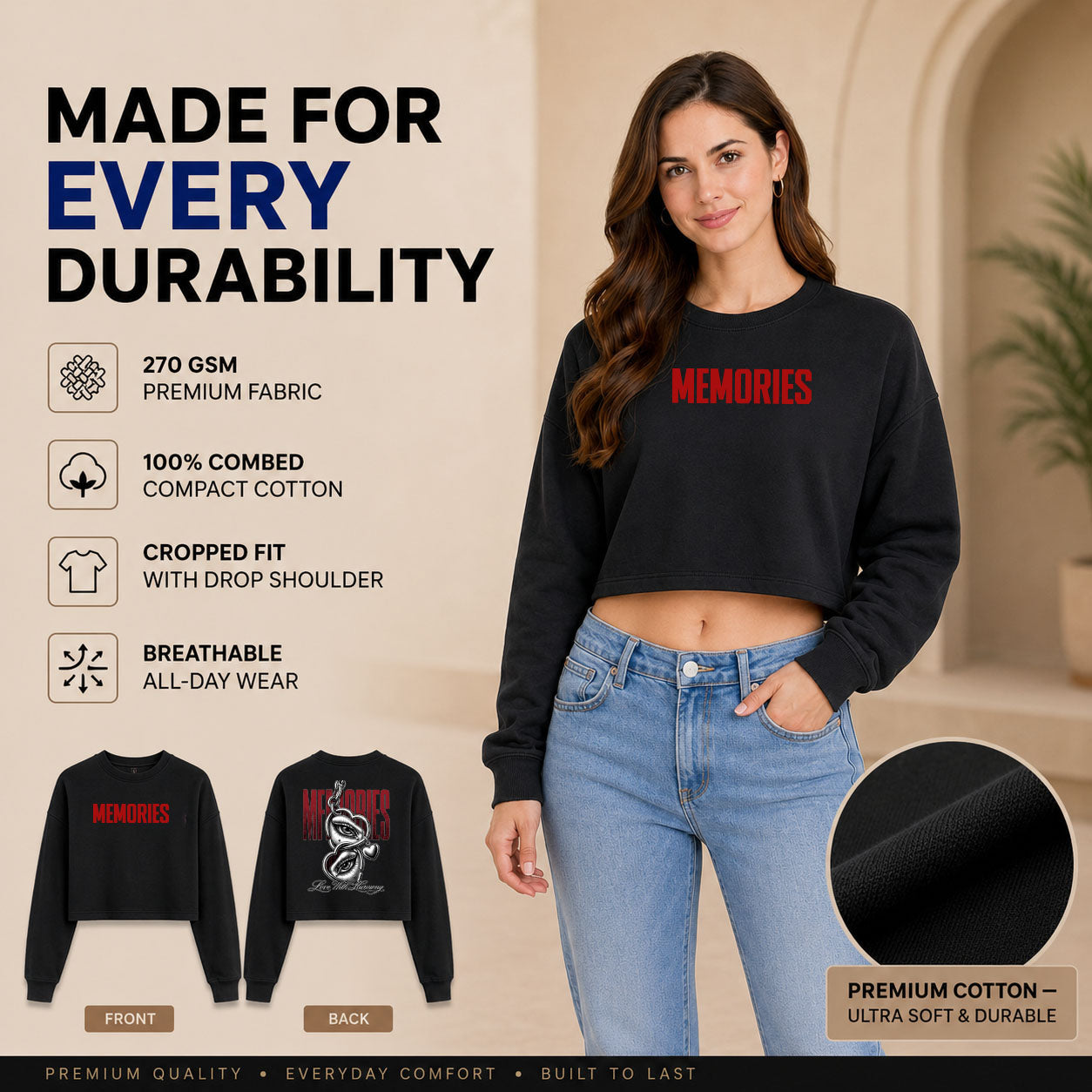 Women’s Crop top full Sleeve - 270 GSM