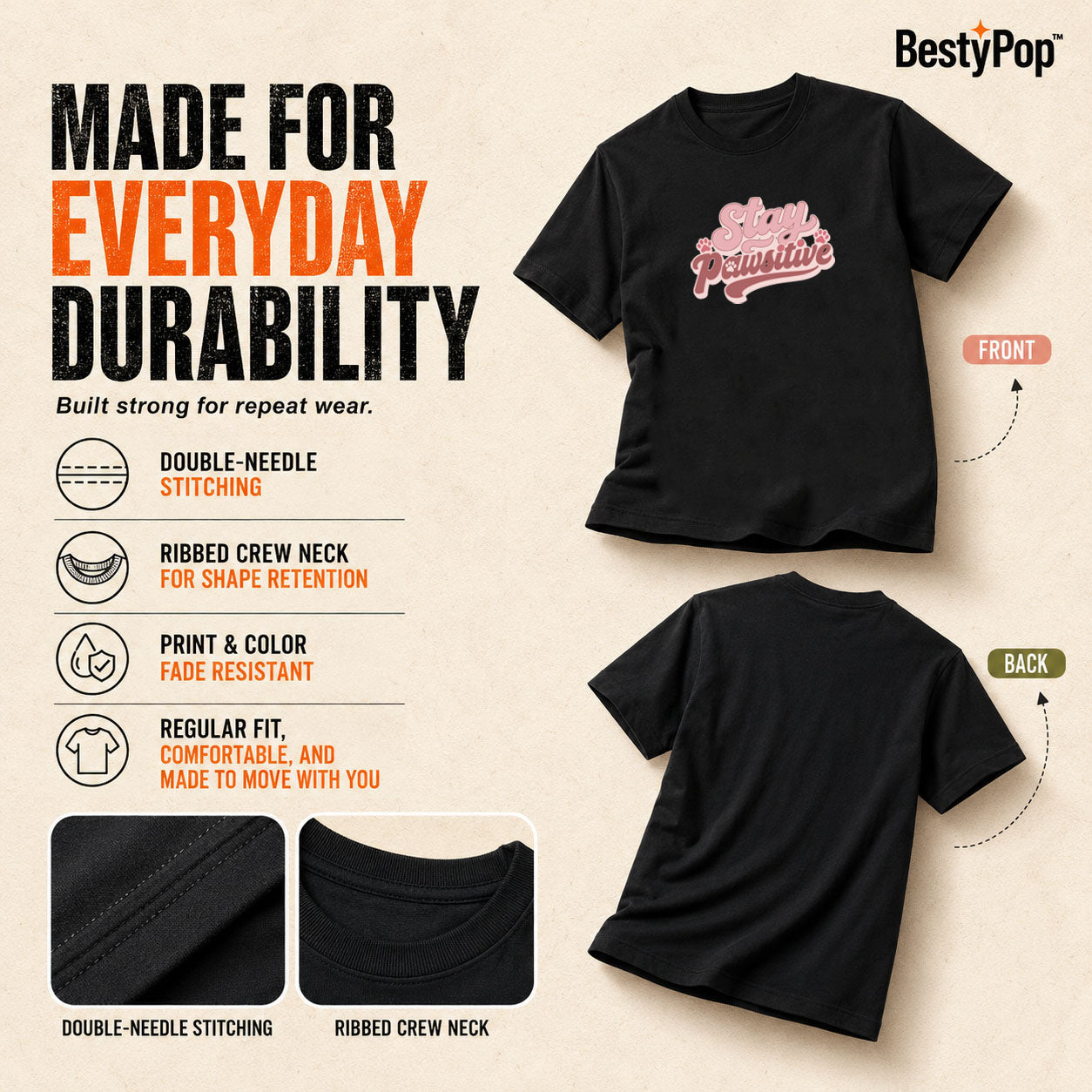 Dog Lover's Round Neck T-Shirts For Women - Stay Pawsitive - (170 GSM) single jersey
