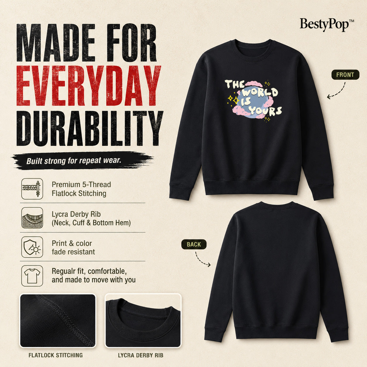 Women’s Graphic Print Round Neck Sweatshirt - 270 GSM