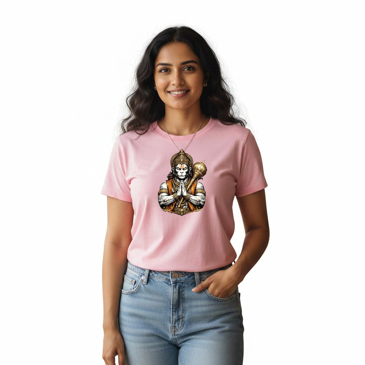 Women’s Graphic Print Round Neck T-Shirt- Hanuman(170 GSM single jersey)
