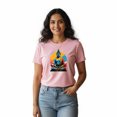 Women’s Graphic Print Round Neck T-Shirt- Buddha (170 GSM single jersey)