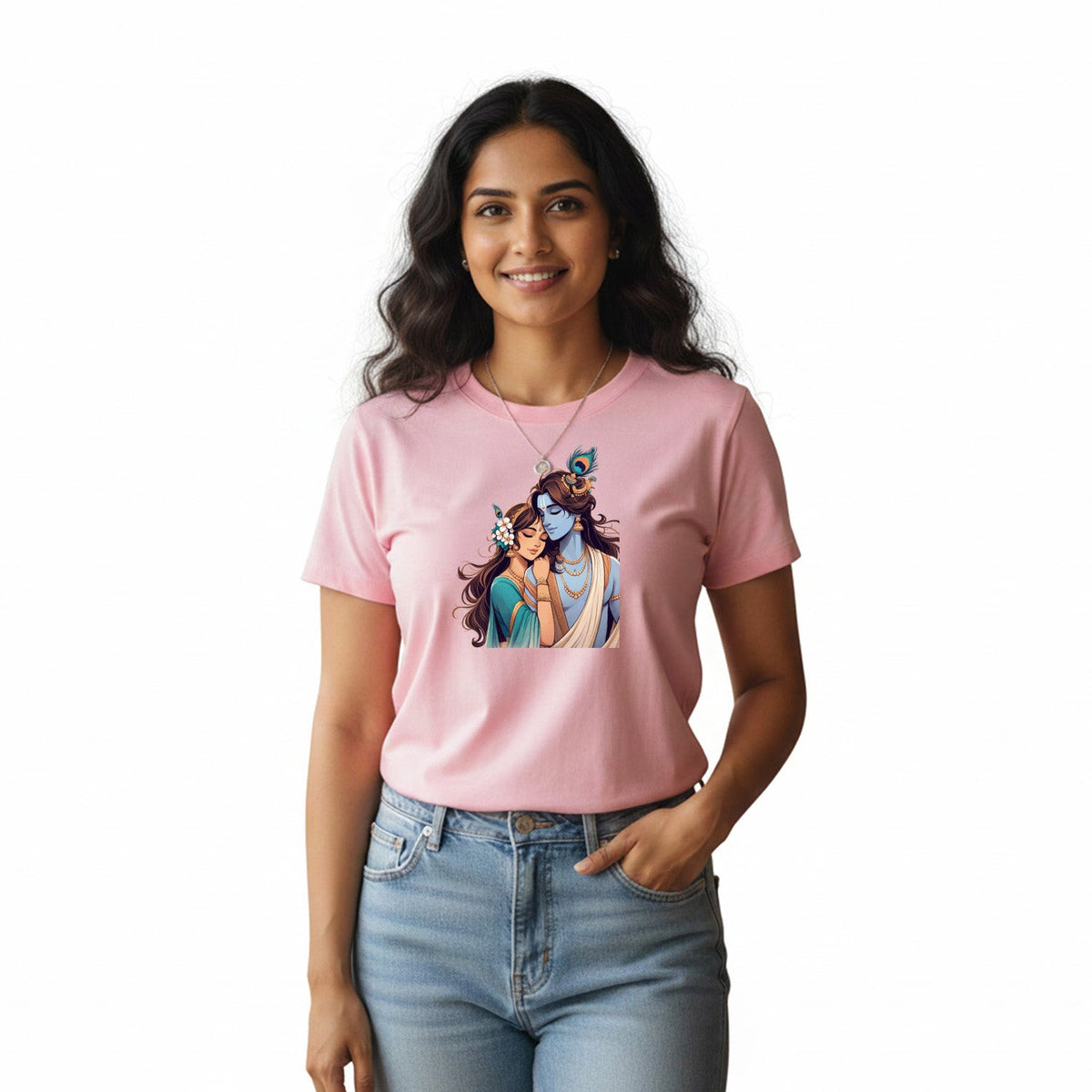 Women’s Graphic Print Round Neck T-Shirt- Krishna (170 GSM single jersey)