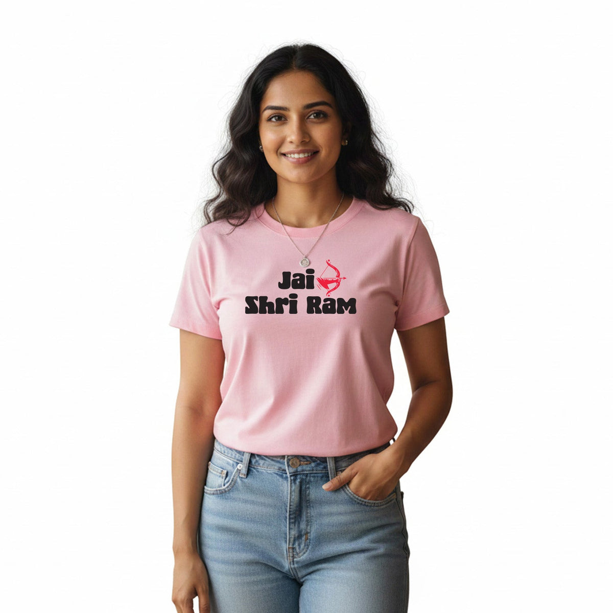 Women’s Graphic Print Round Neck T-Shirt- Jai Shree Ram (170 GSM single jersey)