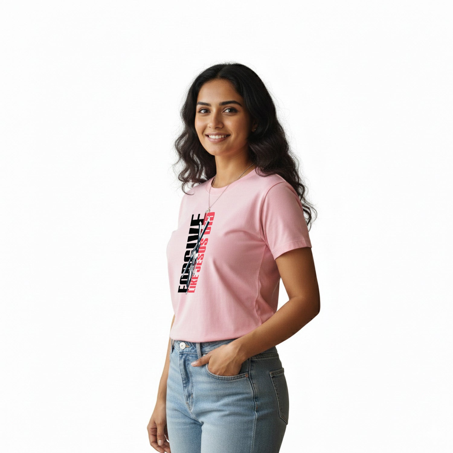 Women’s Graphic Print Round Neck T-Shirt-Jesus(170 GSM single jersey)
