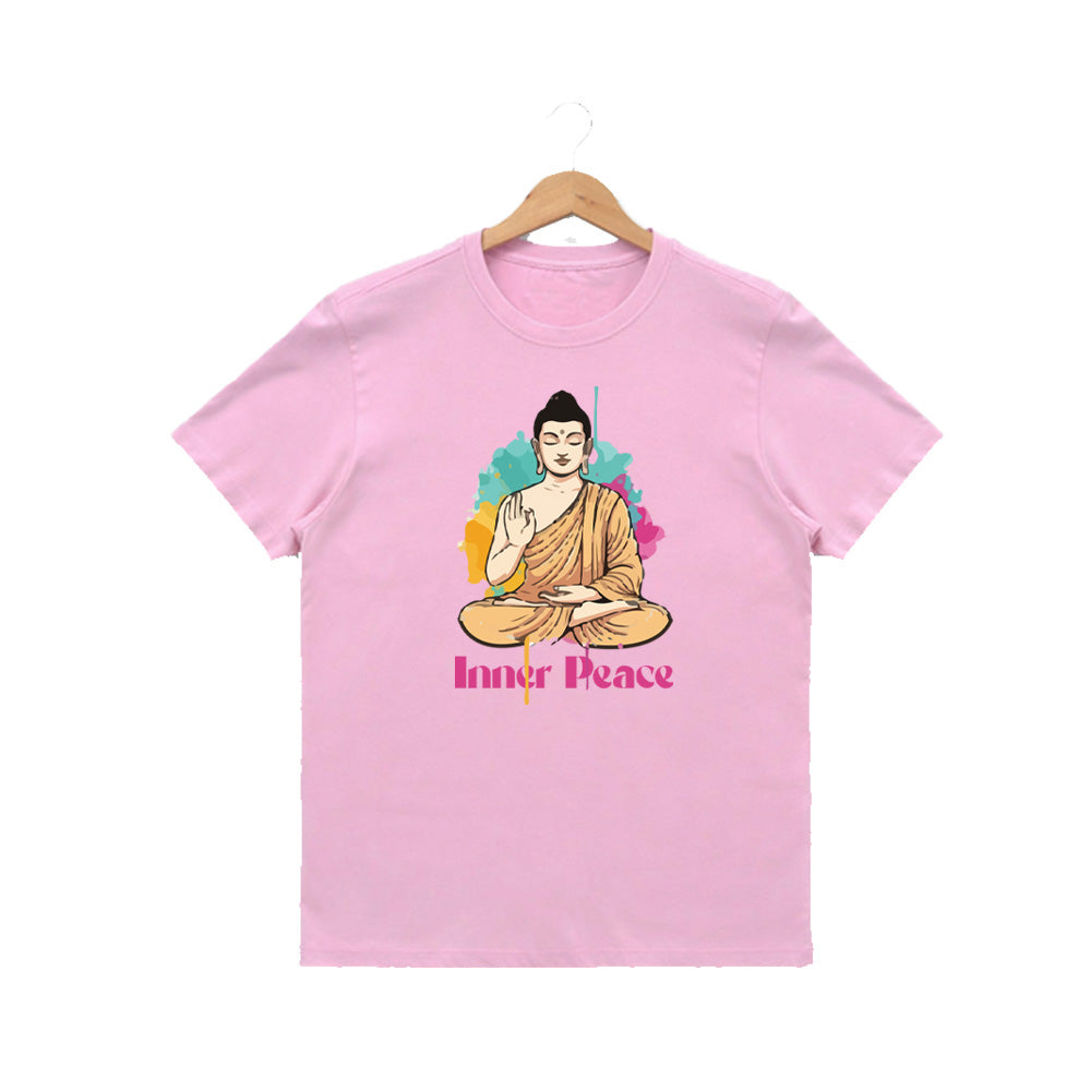 Women’s Graphic Print Round Neck T-Shirt- Buddha (170 GSM single jersey)