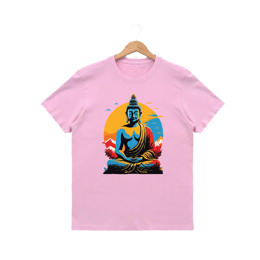 Women’s Graphic Print Round Neck T-Shirt- Buddha (170 GSM single jersey)