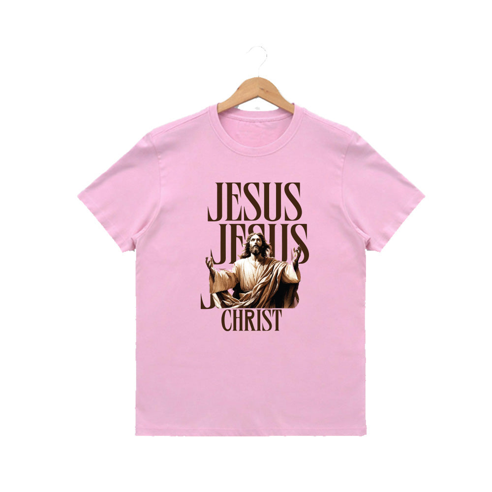 Women’s Graphic Print Round Neck T-Shirt-Jesus(170 GSM single jersey)