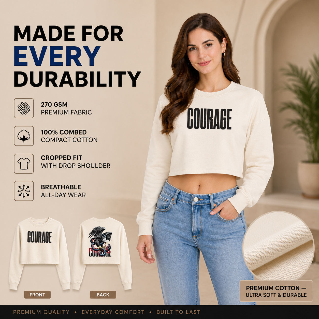 Women’s Crop top full Sleeve - 270 GSM
