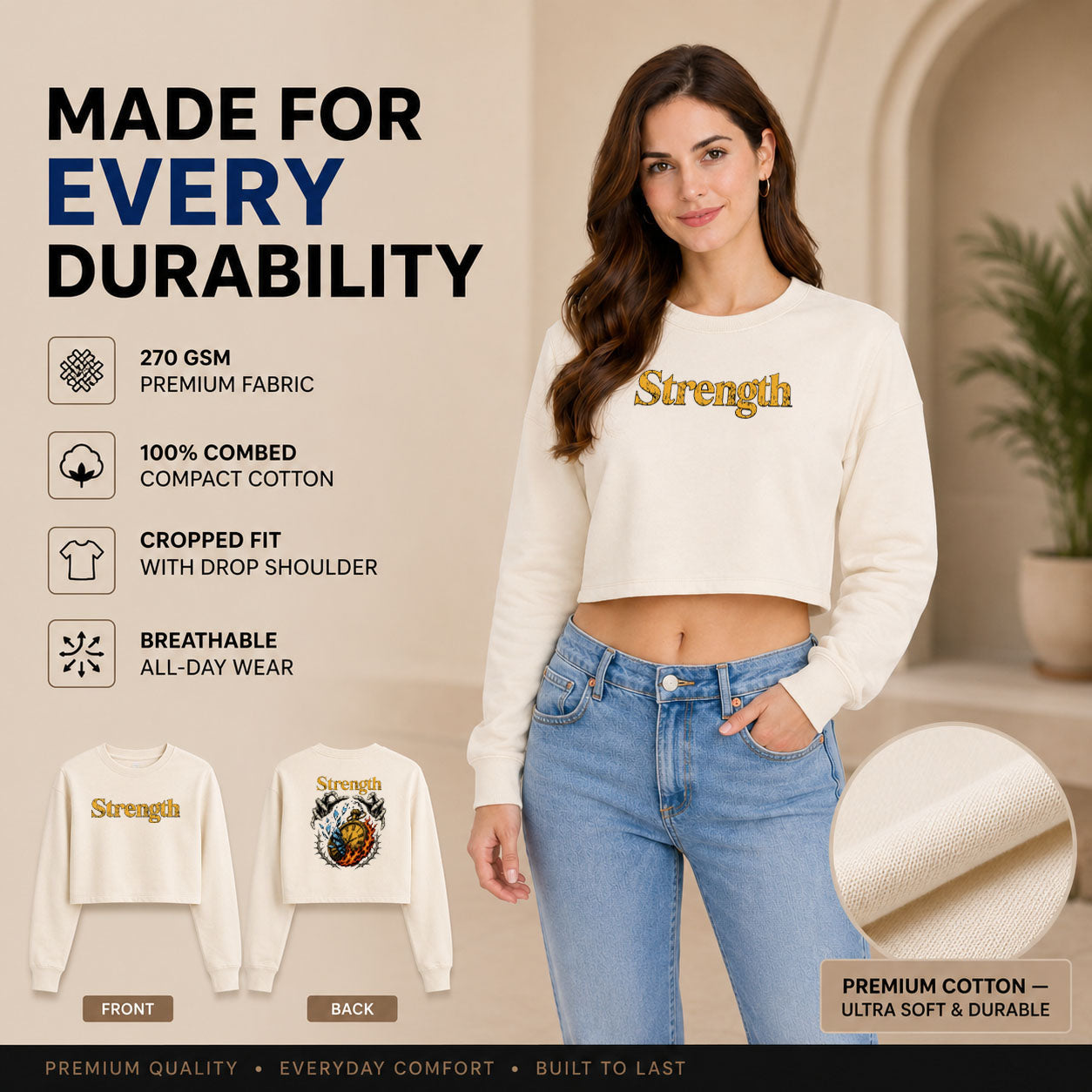 Women’s Crop top full Sleeve - 270 GSM