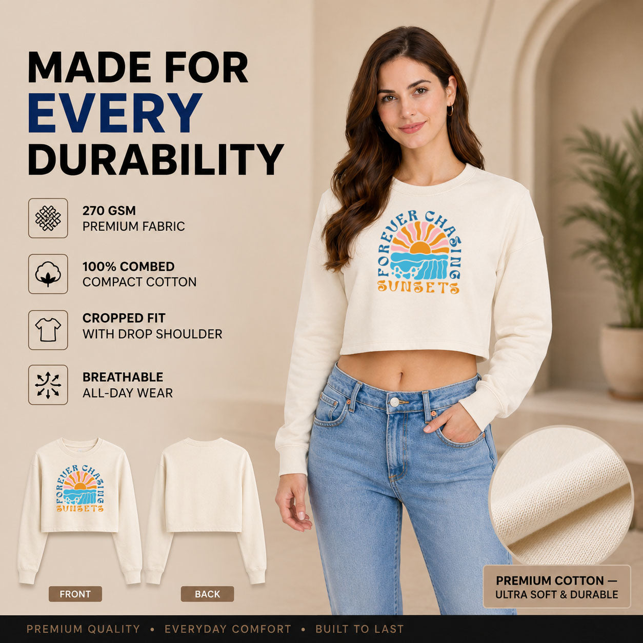 Women’s Oversized Full Sleeve Crop Top - Sunsets (270 GSM French Terry)