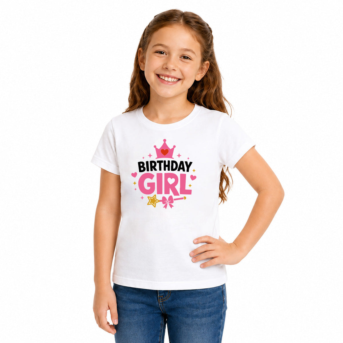 Birthday Girl Family Matching Round Neck T-Shirts For Daughter - (170 GSM) single jersey