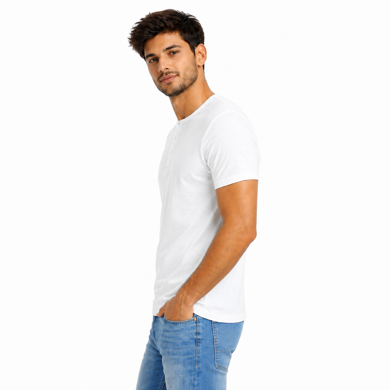 Men's Plain Henley Neck T-shirt- 190 GSM Single jersey