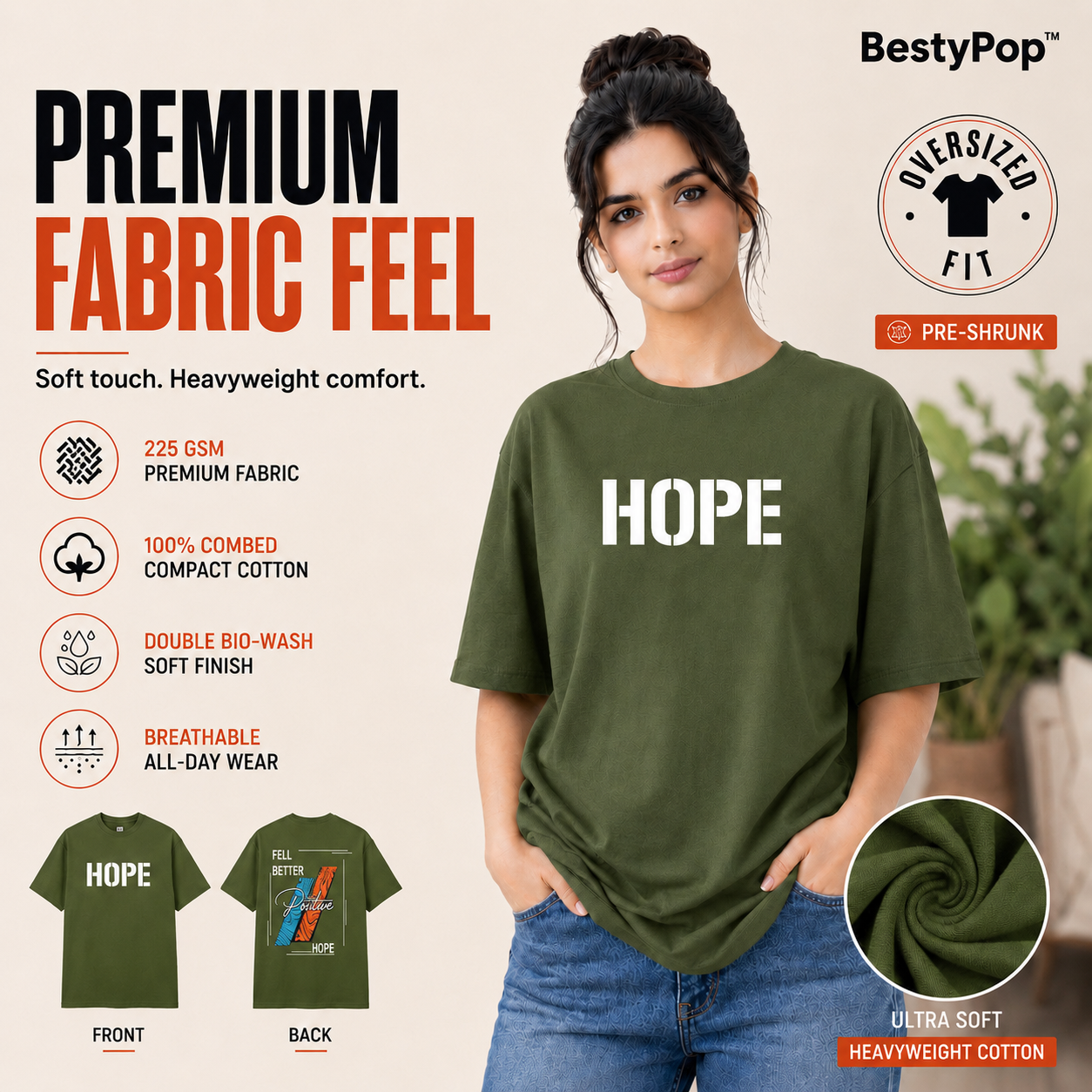 Women’s Oversized T-Shirt - Hope (225 GSM heavyweight fabric)
