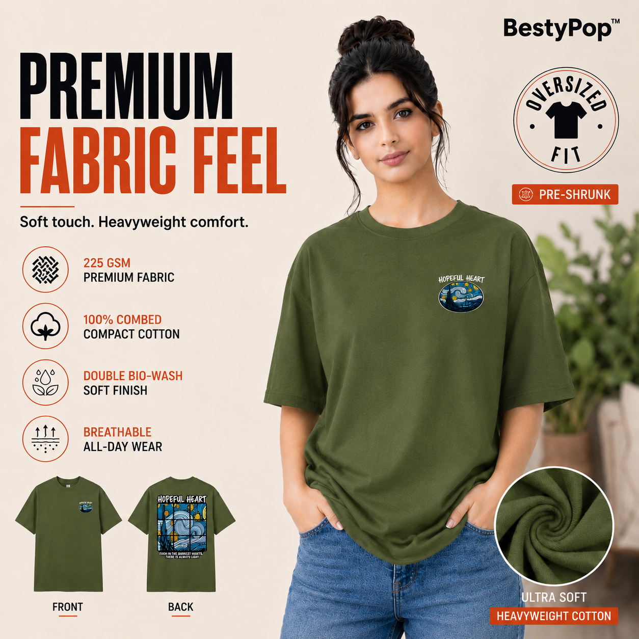Women’s Oversized Graphic T-Shirt - Hopeful Heart (225 GSM heavyweight fabric)