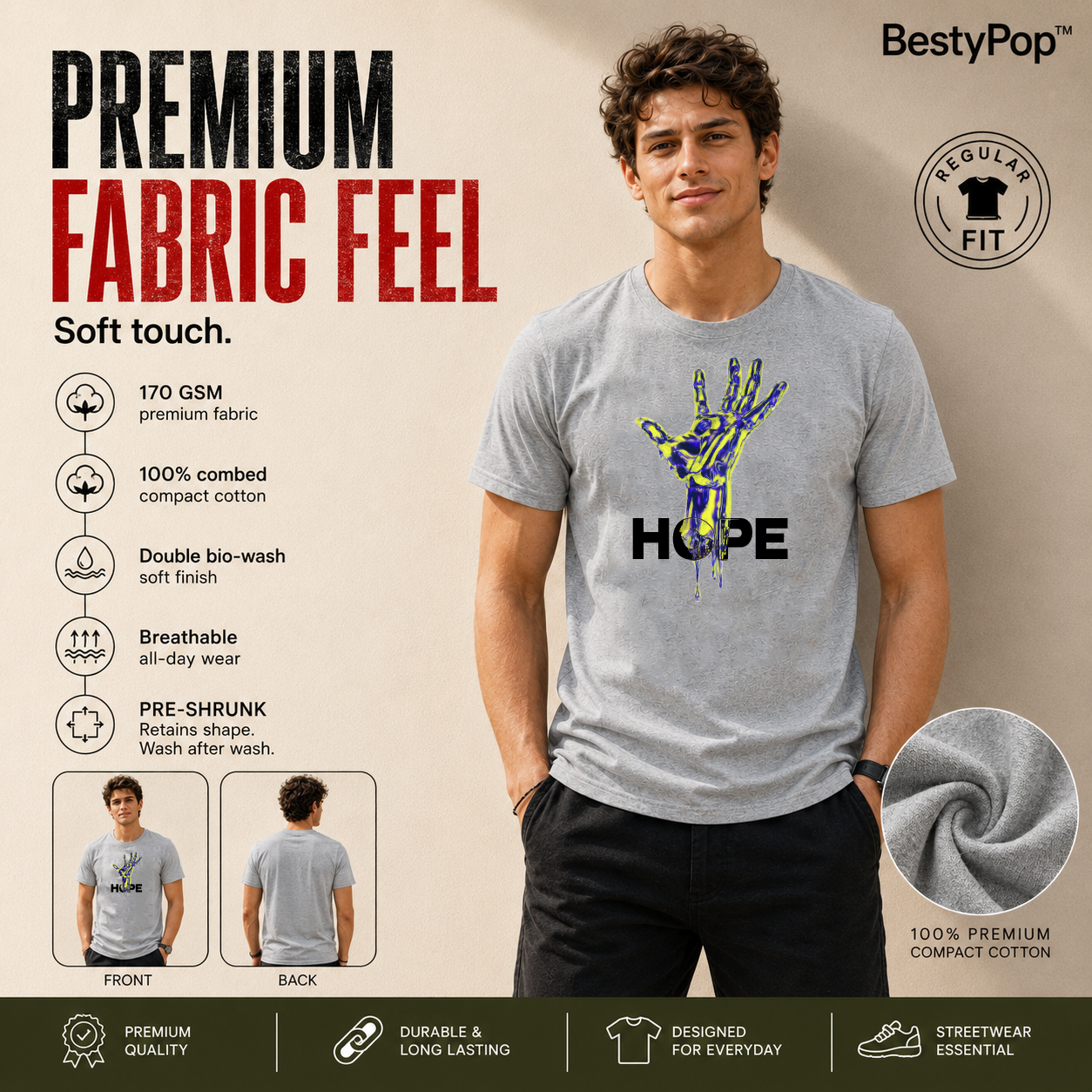Men's Crew Neck t-shirt- Hope (170 GSM single jersey)