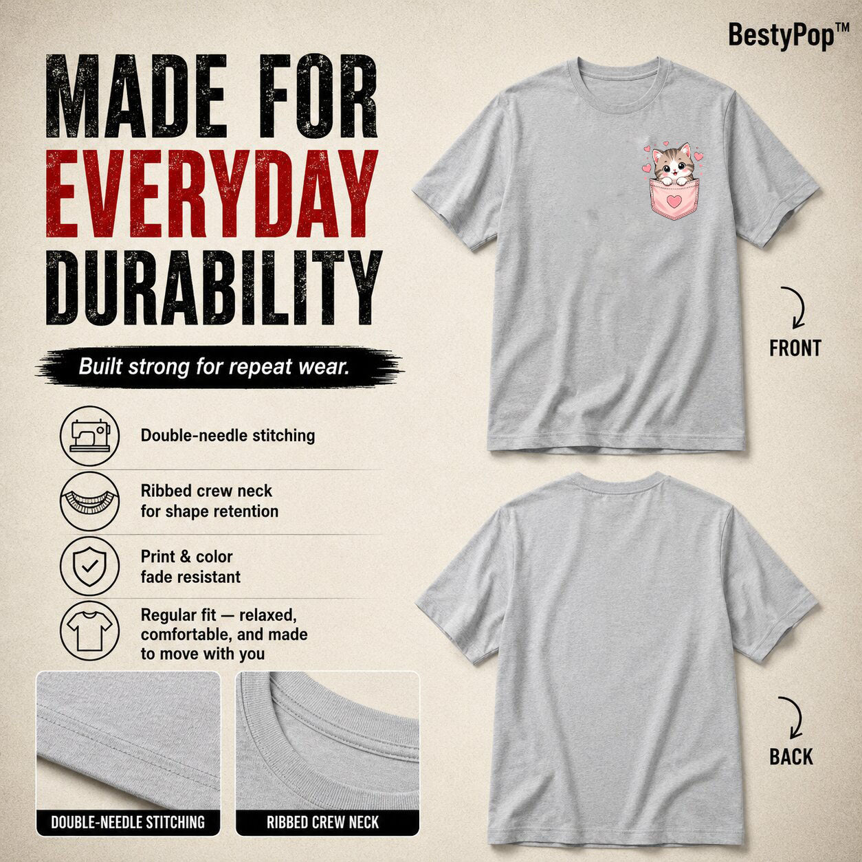 Cat Lover's Round Neck T-Shirts For Women - Meow - (170 GSM) single jersey