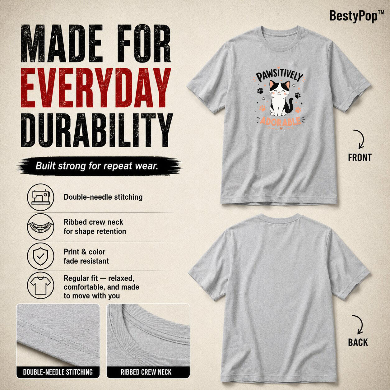 Cat Lover's Round Neck T-Shirts For Women - Pawsitively - (170 GSM) single jersey
