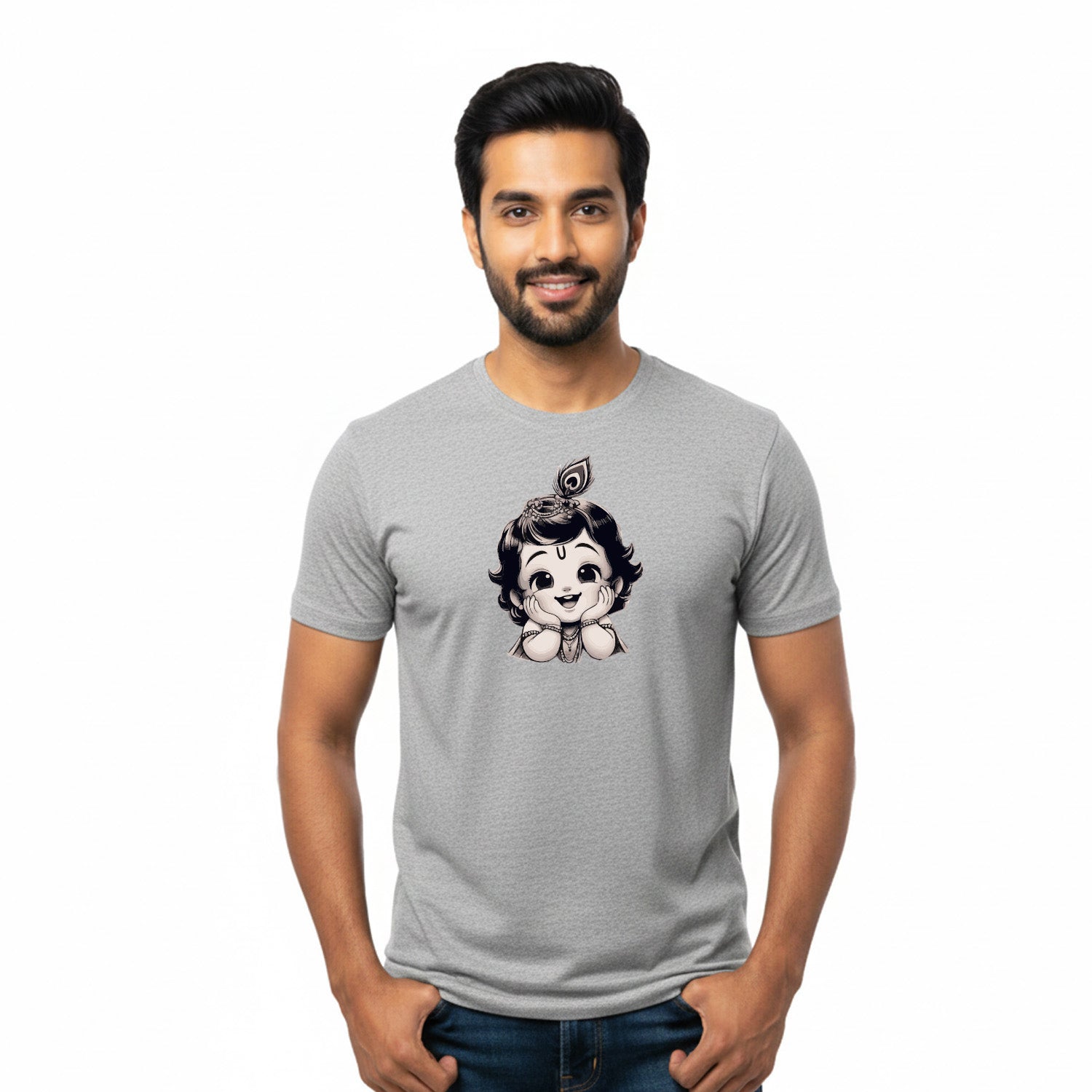 Men’s Graphic Print Round Neck T-Shirt- Krishna (170 GSM single jersey)