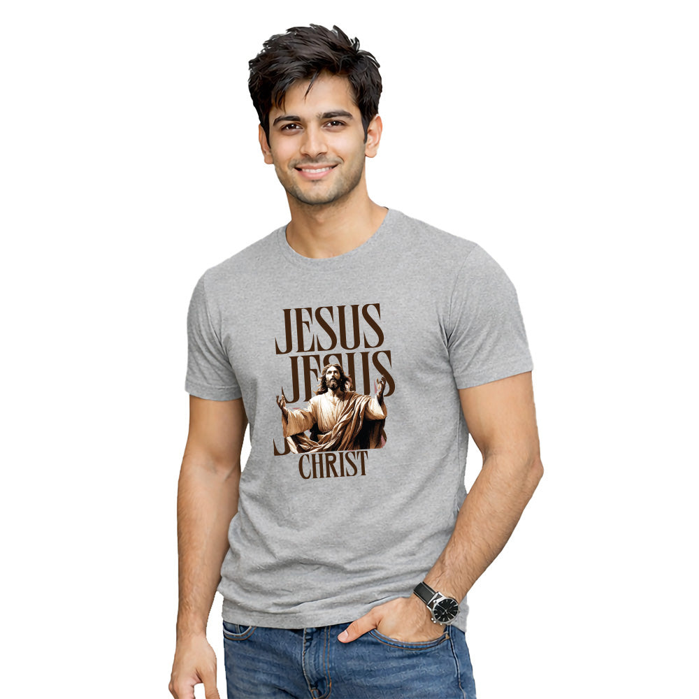 Men’s Graphic Print Round Neck T-Shirt-Jesus(170 GSM single jersey)