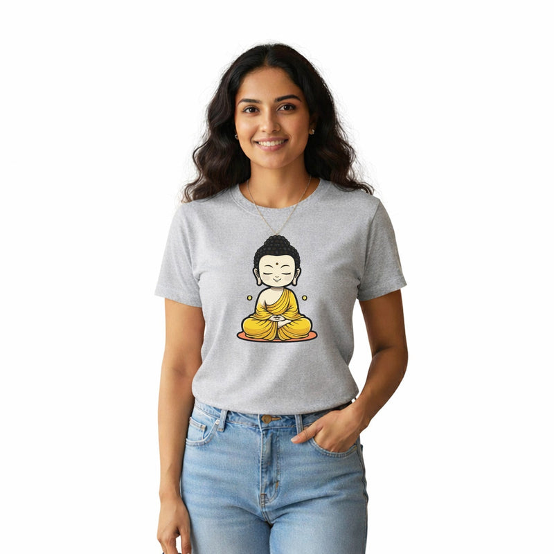 Women’s Graphic Print Round Neck T-Shirt- Buddha (170 GSM single jersey)