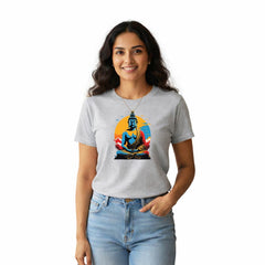 Women’s Graphic Print Round Neck T-Shirt- Buddha (170 GSM single jersey)