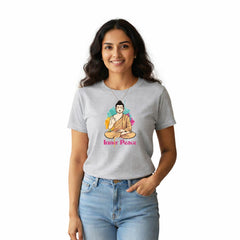 Women’s Graphic Print Round Neck T-Shirt- Buddha (170 GSM single jersey)